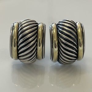 Authentic David Yurman Two Tone Large Cigar Earrings.     925/14K